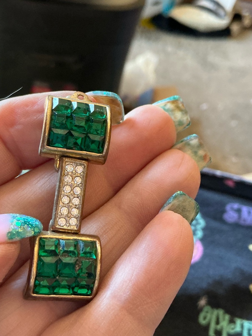 Green Crystal Drop clip earrings.